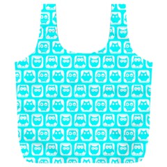 Aqua Turquoise And White Owl Pattern Full Print Recycle Bag (xxl) by GardenOfOphir