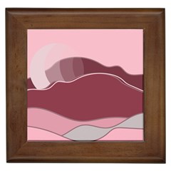 Hills Water Lake Sun Sunrise Lines Drawing Boho Framed Tile by Ravend