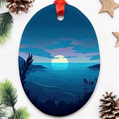 Ai Generated Ocean Sea Water Anime Nautical Oval Ornament (two Sides)