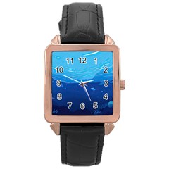 Ai Generated Ocean Sea Fish Underwater Water Rose Gold Leather Watch  by Ravend