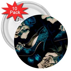 Glass Slipper Blues Fairytale 3  Buttons (10 Pack)  by Ravend