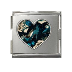 Glass Slipper Blues Fairytale Mega Link Heart Italian Charm (18mm) by Ravend