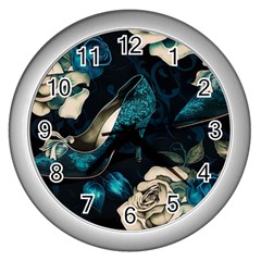 Glass Slipper Blues Fairytale Wall Clock (silver) by Ravend