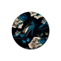 Glass Slipper Blues Fairytale Rubber Round Coaster (4 Pack) by Ravend