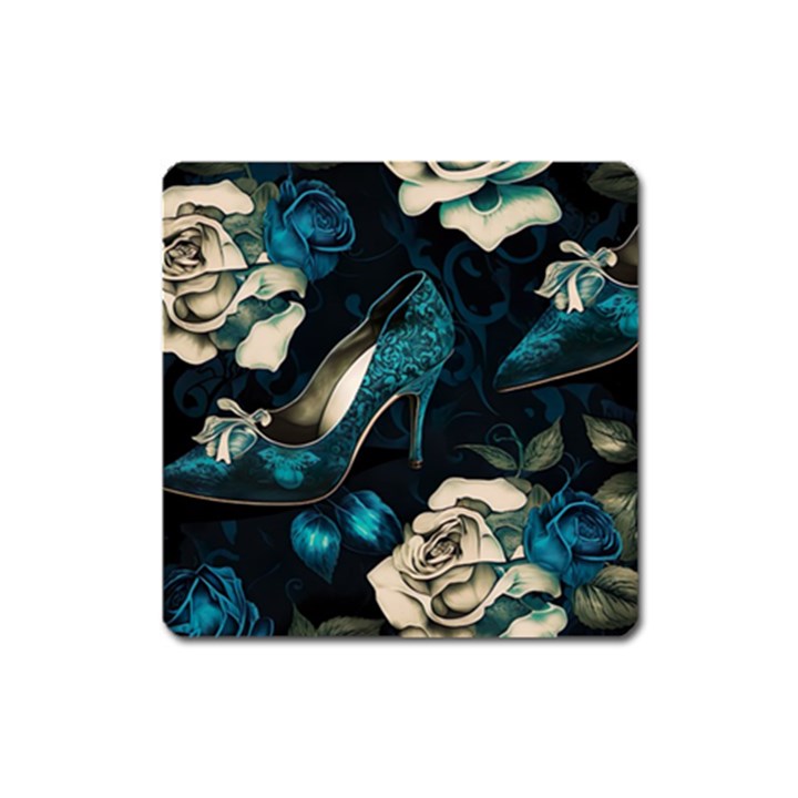 Glass Slipper Blues Fairytale Square Magnet