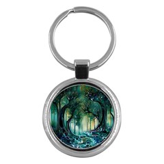 Trees Forest Mystical Forest Nature Key Chain (round) by Ravend