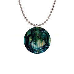 Trees Forest Mystical Forest Nature 1  Button Necklace by Ravend