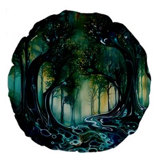 Trees Forest Mystical Forest Nature Large 18  Premium Round Cushions by Ravend