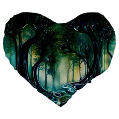 Trees Forest Mystical Forest Nature Large 19  Premium Heart Shape Cushions by Ravend