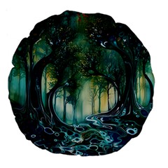 Trees Forest Mystical Forest Nature Large 18  Premium Flano Round Cushions by Ravend