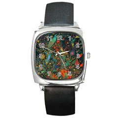 Ai Generated Flowers Trees Forest Mystical Forest Square Metal Watch by Ravend