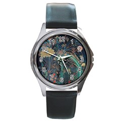 Ai Generated Flower Trees Forest Mystical Forest Round Metal Watch by Ravend