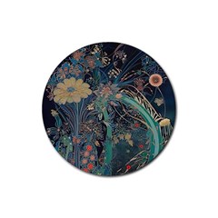 Ai Generated Flower Trees Forest Mystical Forest Rubber Round Coaster (4 Pack) by Ravend