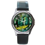 Ai Generated Trees Forest Mystical Forest Nature Art Round Metal Watch Front