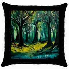 Ai Generated Trees Forest Mystical Forest Nature Art Throw Pillow Case (black) by Ravend