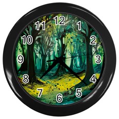 Ai Generated Trees Forest Mystical Forest Nature Art Wall Clock (black) by Ravend