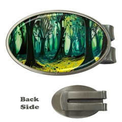 Ai Generated Trees Forest Mystical Forest Nature Art Money Clips (oval)  by Ravend