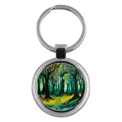 Ai Generated Trees Forest Mystical Forest Nature Art Key Chain (round) by Ravend