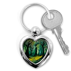 Ai Generated Trees Forest Mystical Forest Nature Art Key Chain (heart) by Ravend