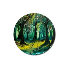 Ai Generated Trees Forest Mystical Forest Nature Art Magnet 3  (round) by Ravend