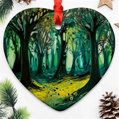 Ai Generated Trees Forest Mystical Forest Nature Art Heart Ornament (two Sides) by Ravend