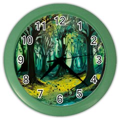 Ai Generated Trees Forest Mystical Forest Nature Art Color Wall Clock by Ravend