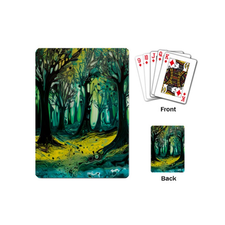 Ai Generated Trees Forest Mystical Forest Nature Art Playing Cards Single Design (Mini)