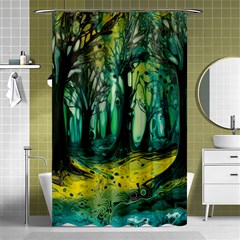 Ai Generated Trees Forest Mystical Forest Nature Art Shower Curtain 48  X 72  (small)  by Ravend