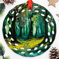 Ai Generated Trees Forest Mystical Forest Nature Art Round Filigree Ornament (two Sides)