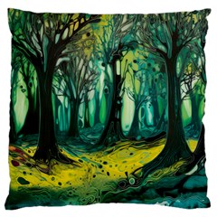 Ai Generated Trees Forest Mystical Forest Nature Art Large Cushion Case (two Sides) by Ravend