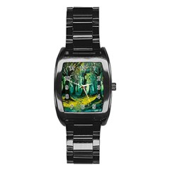 Ai Generated Trees Forest Mystical Forest Nature Art Stainless Steel Barrel Watch by Ravend