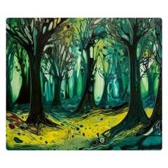 Ai Generated Trees Forest Mystical Forest Nature Art Premium Plush Fleece Blanket (small) by Ravend