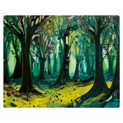 Ai Generated Trees Forest Mystical Forest Nature Art Premium Plush Fleece Blanket (medium)