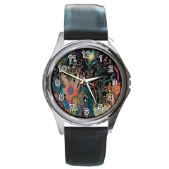 Ai Generated Trees Forest Mystical Forest Nature Round Metal Watch