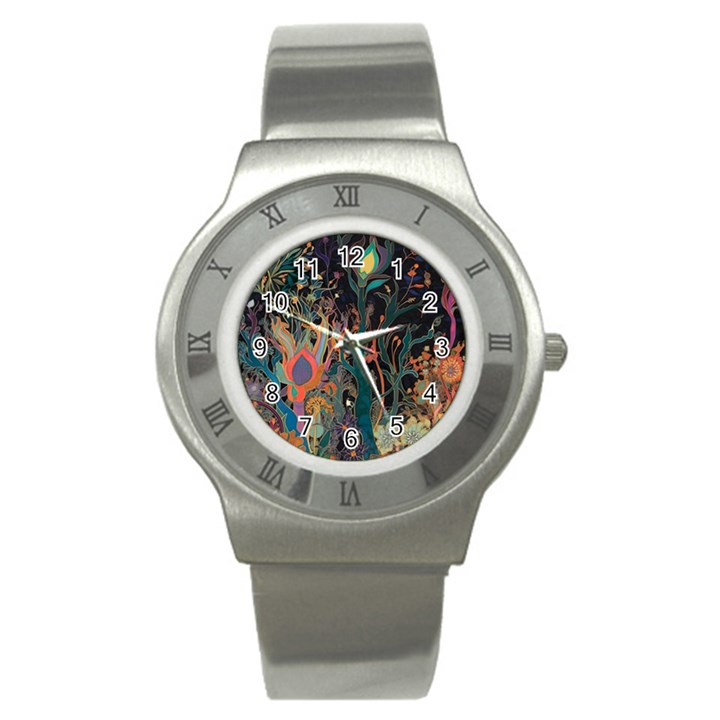 Ai Generated Trees Forest Mystical Forest Nature Stainless Steel Watch