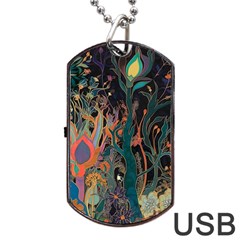 Ai Generated Trees Forest Mystical Forest Nature Dog Tag USB Flash (Two Sides)