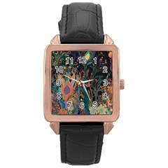 Ai Generated Trees Forest Mystical Forest Nature Rose Gold Leather Watch  by Ravend