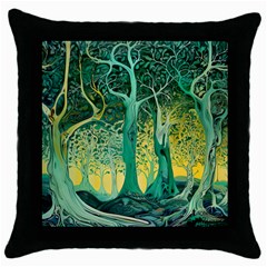 Nature Trees Forest Mystical Forest Jungle Throw Pillow Case (black) by Ravend