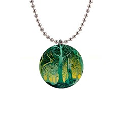 Nature Trees Forest Mystical Forest Jungle 1  Button Necklace by Ravend