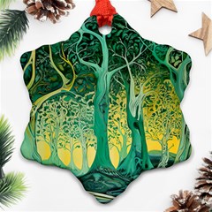 Nature Trees Forest Mystical Forest Jungle Snowflake Ornament (two Sides) by Ravend