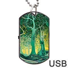 Nature Trees Forest Mystical Forest Jungle Dog Tag Usb Flash (one Side) by Ravend