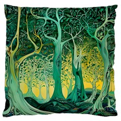 Nature Trees Forest Mystical Forest Jungle Large Premium Plush Fleece Cushion Case (two Sides) by Ravend