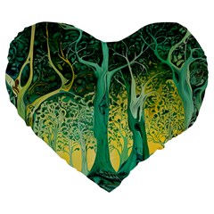 Nature Trees Forest Mystical Forest Jungle Large 19  Premium Flano Heart Shape Cushions by Ravend