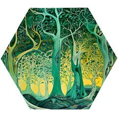 Nature Trees Forest Mystical Forest Jungle Wooden Puzzle Hexagon by Ravend