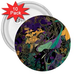 Ai Generated Flowers Trees Forest Mystical Forest Pattern 3  Buttons (10 Pack)  by Ravend