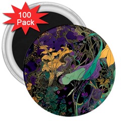 Ai Generated Flowers Trees Forest Mystical Forest Pattern 3  Magnets (100 Pack) by Ravend