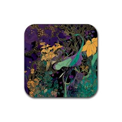 Ai Generated Flowers Trees Forest Mystical Forest Pattern Rubber Coaster (square) by Ravend