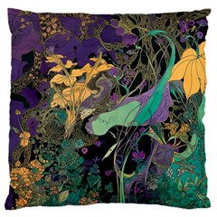 Ai Generated Flowers Trees Forest Mystical Forest Pattern Large Cushion Case (two Sides) by Ravend