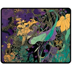 Ai Generated Flowers Trees Forest Mystical Forest Pattern Two Sides Fleece Blanket (medium) by Ravend