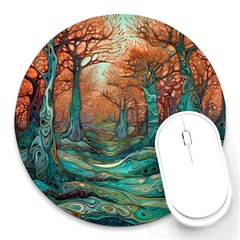 Ai Generated Tree Forest Mystical Forest Nature Round Mousepad by Ravend